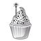 Happy birthday cupcake with candle celebration party, engraving style