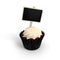 Happy Birthday cupcake with chalkboard signboard label on white