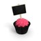Happy Birthday cupcake with chalkboard signboard label on white