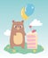 Happy birthday, cute bear with piece cake and balloons celebration decoration cartoon