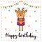 Happy Birthday. Cute greeting card with funny little deer