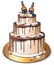 Happy Birthday delicious cake Vector. Whiskey bottles and macaroons decor. Modern sweets designs
