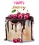 Happy birthday delicious cherry cake Vector watercolor. Card decors