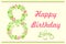 Happy Birthday eight 8 year, greeting card or party invite with floral eight number