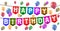 Happy Birthday flags banner hanging with colored helium fly balloons â€“ vector