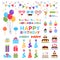 Happy Birthday flat icons set. Colorful elements