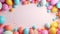 Happy birthday ! A free space for text, birth day celebrations event. Pastel background. Colorful balloons. Generatiive AI