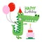 Happy Birthday - funny hand drawn doodle, cartoon crocodile. Good for Poster or t-shirt textile graphic design.