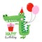 Happy Birthday - funny hand drawn doodle, cartoon crocodile. Good for Poster or t-shirt textile graphic design.