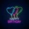 Happy birthday glowing neon sign colorful baloons. Birthday baloons celebration symbol in neon style