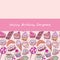 Happy birthday Gorgeous card, note. Hand drawn confectionery seamless pattern croissant Cupcake candy marshmallow ice cream cake