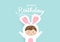 Happy Birthday, greeting card, adorable bunny kid mascot, cute cartoon using for children celebrate invitation vector background