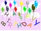 Happy birthday greeting card with colorful balloons and letters.