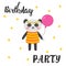 Happy Birthday greeting card. Cute postcard with funny little panda. Cartoon animals