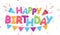 Happy birthday greeting card design with balloons and confetti