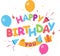 Happy birthday greeting card design with balloons and confetti