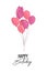 Happy Birthday greeting card with pink balloons. Vector illustration. Fashion sketch for birth party, typography