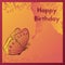 Happy Birthday greeting card. The postcard is decorated with an orange butterfly and leaves. Design birth template.