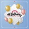 Happy birthday greeting card print template with cute balloons