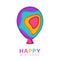 Happy Birthday greeting card template with papercut multi color balloon. Birthday congratulation text. Paper art in a