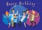 Happy Birthday. Group of cheerful people dancing at a bright party