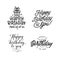 Happy birthday hand lettering compositions set. Vector vintage illustration.