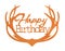 Happy birthday hand lettering with orange glitter effect, isolated on white background