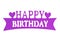 Happy birthday hand lettering with violet glitter effect, on white background