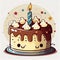 Happy Birthday Illustrated Cake with Candles. Generative AI