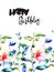 Happy Birthday with Ipomea and Bell flower flowers illustration