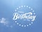 Happy Birthday message in white color over a blue sky background