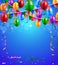 Happy Birthday party with balloons and ribbons background