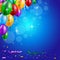 Happy Birthday party with balloons and ribbons background