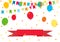 Happy Birthday, Party decor. Vector carnaval colorful pattern. Kids festive background with confetti, paper flags, balloons and ri