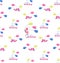 Happy Birthday. Pink little flamingo with balloons. Seamless pattern with flamingo baby.