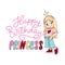 Happy Birthday Princess greeting card design in cartoon style with a stylish girl wearing a crown.Little princess Birthday design