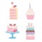 Happy birthday, sweet cakes cupcake fruits candles decoration celebration party festive icons set