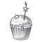 Happy birthday sweet cupcake with star candle celebration party, engraving style