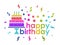 Happy birthday text and cake and ribbon rainbow color style vector design