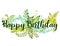 Happy birthday text and foliage illustration vector . nuance of flora with watercolor style