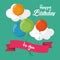 Happy birthday to you card balloons cloud ribbon and green background