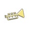 Happy birthday, trumpet instrument music celebration party line and fill style