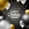 Happy Birthday Vector Design with Balloon, Typography and Falling Confetti on Dark Background. Illustration for birthday