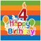 Happy birthday vector design with number four. for a four year old child. banner, sticker, greeting cards, and background