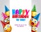 Happy birthday vector design with smileys wearing birthday hat