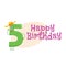 Happy birthday vector greeting card design with five number characters