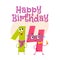 Happy birthday vector greeting card design with fourteen number characters