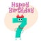 Happy birthday vector greeting card design with seven number characters