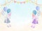 Happy birthday watercolor cards border banner cute rabbit, balloon pastel party kawaii style