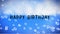 Happy Birthday written on blue sky background with bubbles